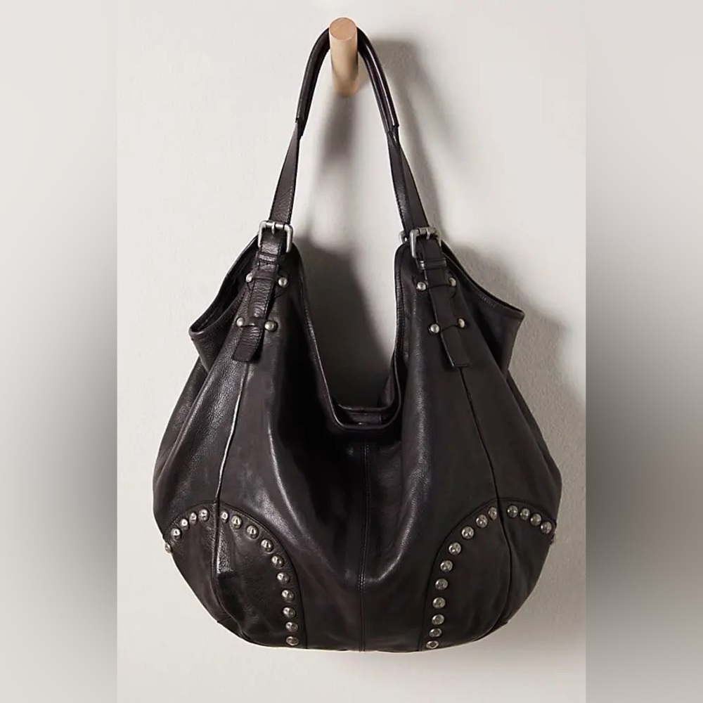 Free People Black Studded Hobo Bag - Picture 2 of 14